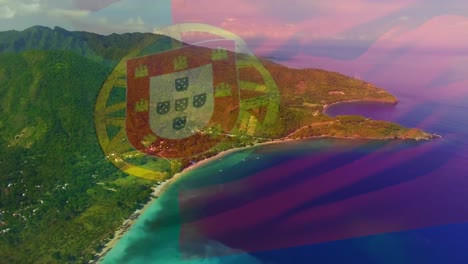 animation der portugiesischen flagge, die über der strandlandschaft weht.