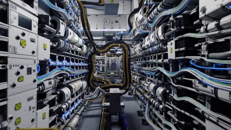 complex network cables and servers pulse with blue light in a modern data center, showcasing the intricate infrastructure of digital technology