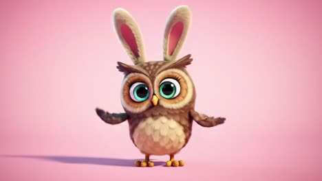 a charming animated owl character donning bunny ears, captivating with its large eyes and playful stance, perfect for family-friendly content and animation projects