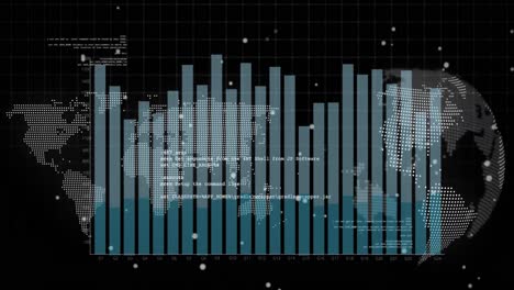 animación de gráficos y procesamiento de datos sobre el mapa del mundo en fondo negro