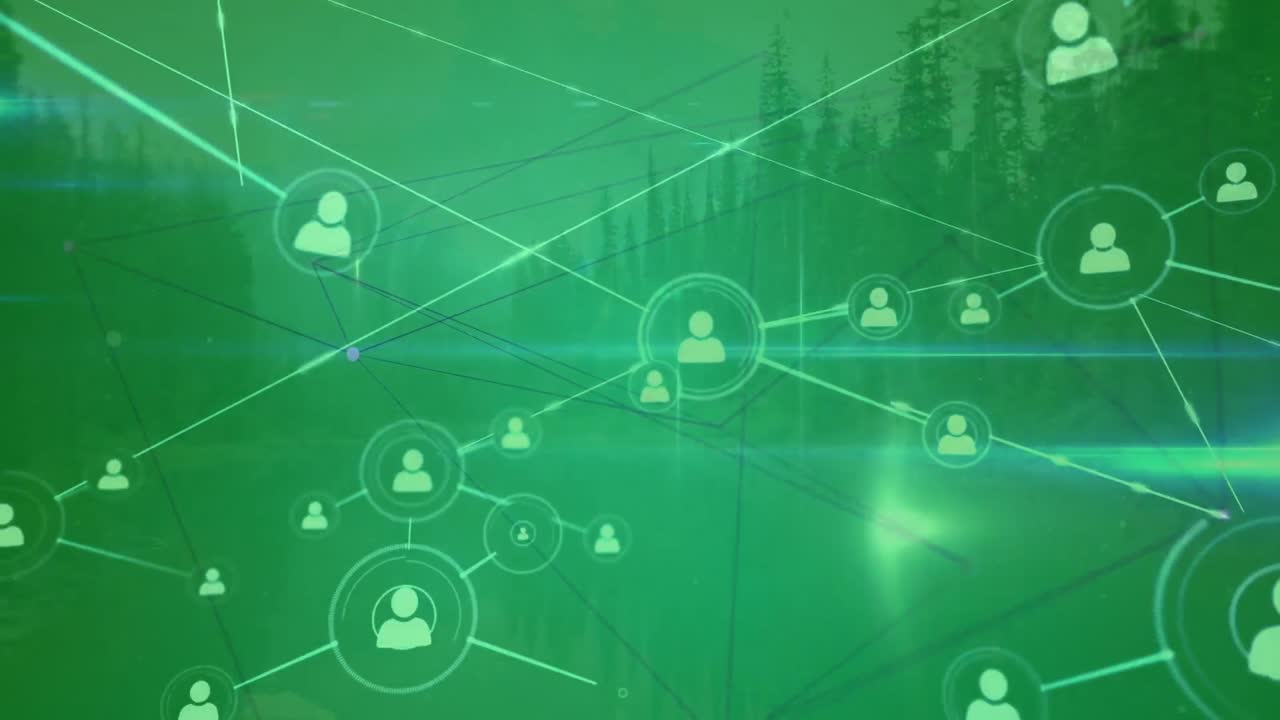 animación de la red de conexiones con iconos sobre el paisaje