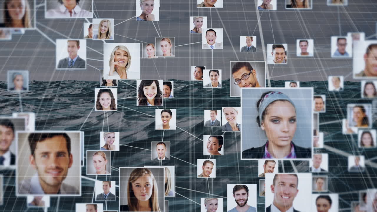 animación de la red de conexiones sobre el paisaje marino