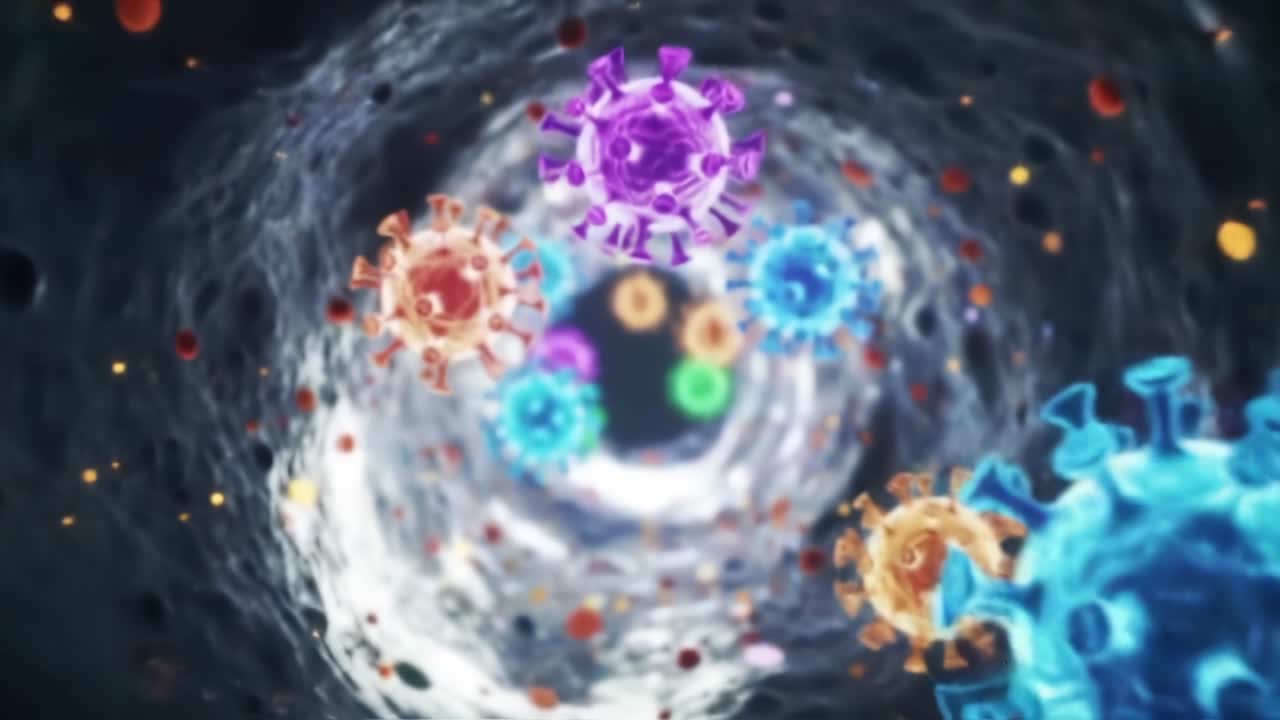 An Intriguing Journey Through a Microscopic World: Exploring Vibrant and Complex Virus Structures Within a Cellular Environment