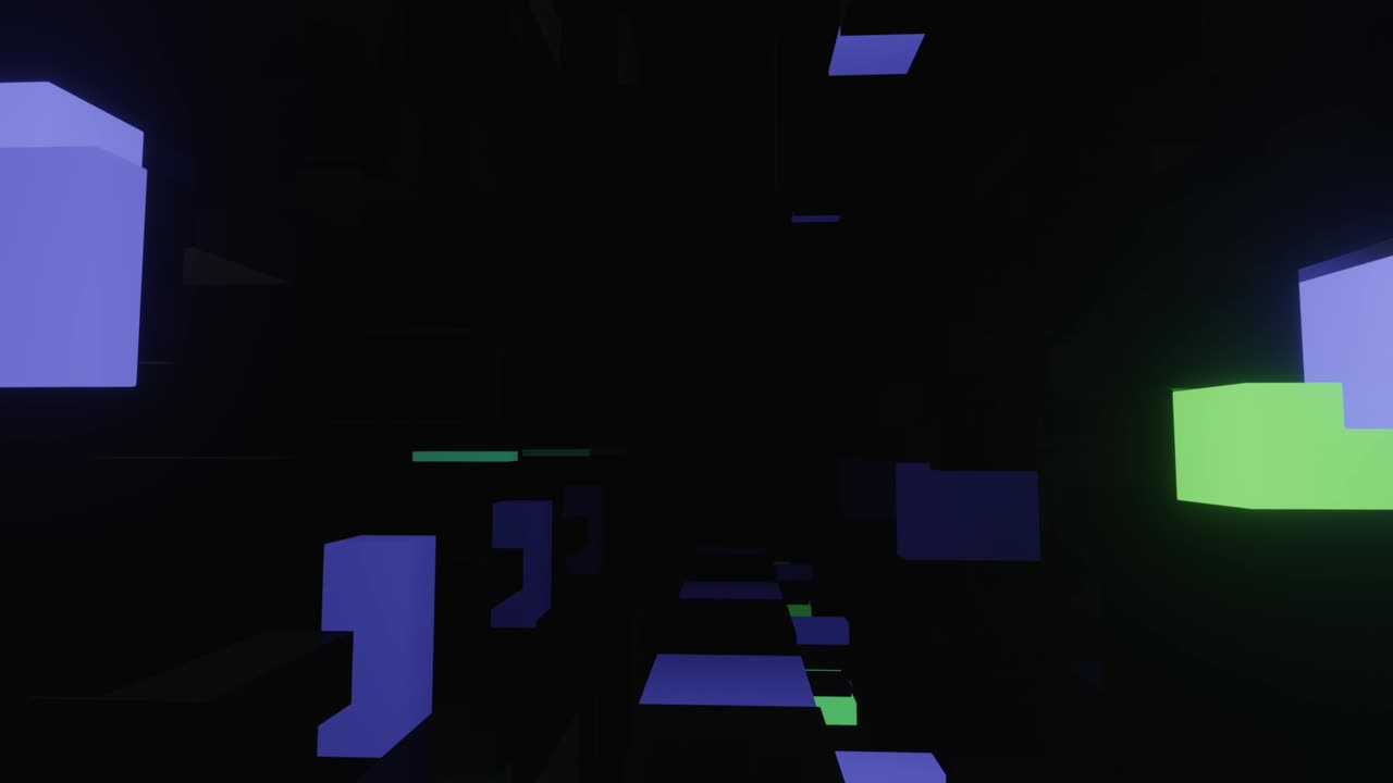Flug durch Spiegeldesigns, die einen Tunnel im Technologie-Cyberspace mit Neonlicht bilden. Sci-Fi-Flug durch Designkomplexität. Neonlicht. 3D-geloopter, nahtloser 4K-Hintergrund.