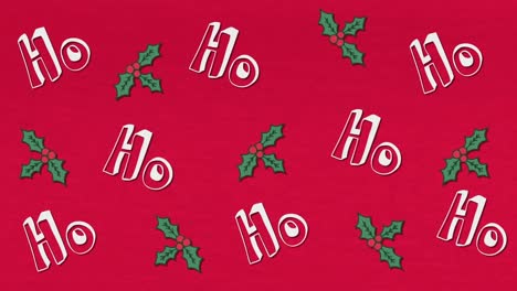 digital animation of multiple ho text and mistletoe icons against red background