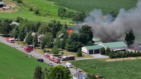 Aerial-view-of-fire-on-farmstead-in-USA