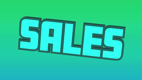 animación digital del texto de ventas azul que rebota contra un fondo de gradiente verde y azul