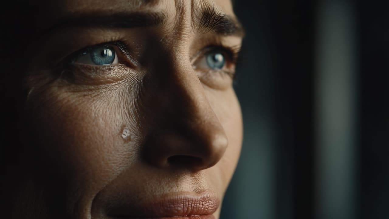 Um Momento Sincero Capturado: Emoção e Vulnerabilidade em Close-Up, Exibindo Lágrimas e Conexão Humana em uma Profunda Expressão de Sentimento.
