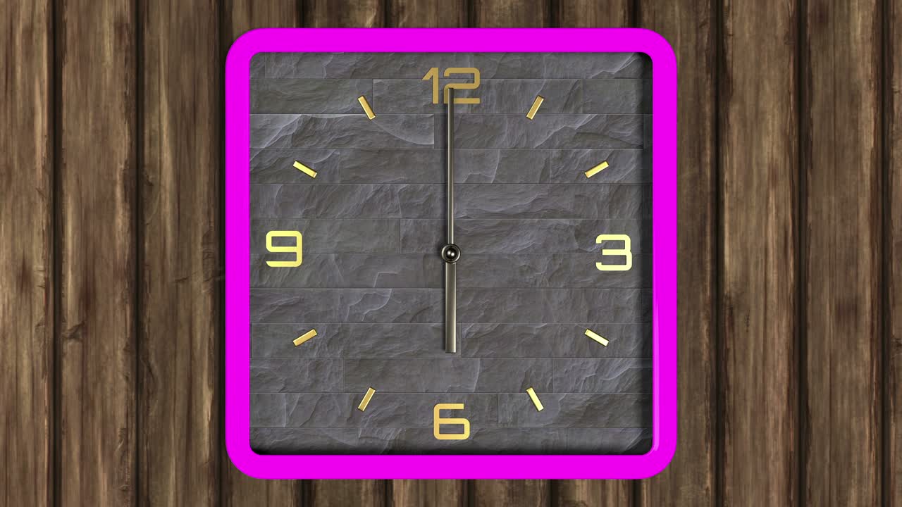 animación 3d de reloj de forma cuadrada en la pared. patrón sin costuras de tiempo en movimiento.