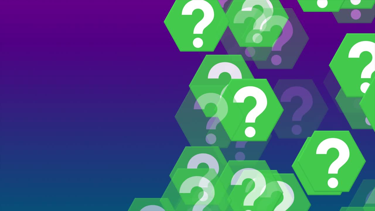 질문표 개념, 날아다니는 질문표, 4k 해상도 루핑 스핀 배경