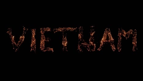 la palabra vietnam ardiendo. ámbares ardiendo sobre un fondo transparente. ¡muy hermoso!
