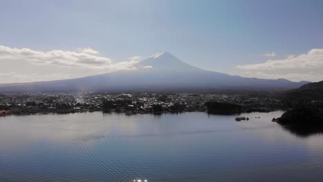 lento avance cinematográfico sobre el hermoso lago y el monte fuji como telón de fondo