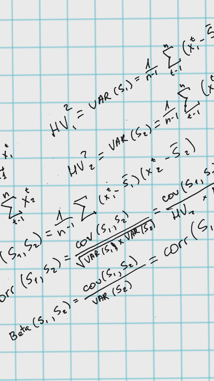 Animation of mathematical equations moving on white background