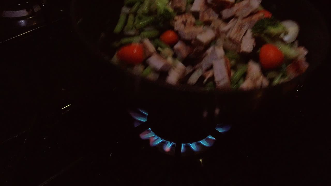 Making dinner with vegetables and meat Carrots, Broccoli, Mushrooms, legumes and pork Tenderloin Mouthwatering but still thinking of your cooking health