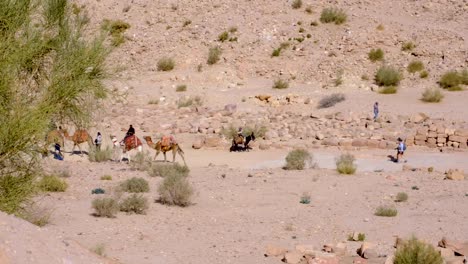 tourists exploring ancient ruins in the desert