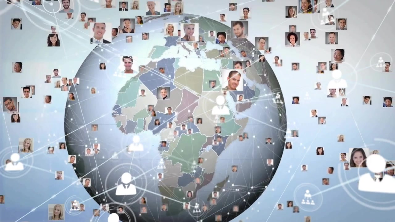 Icono de usuario apareciendo cerca de Senegal, impulsando un globo 3D giratorio que conecta usuarios y muestra una red global