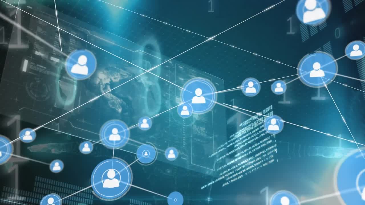 바이너리 코딩과 데이터 처리로 연결 네트워크의 애니메이션