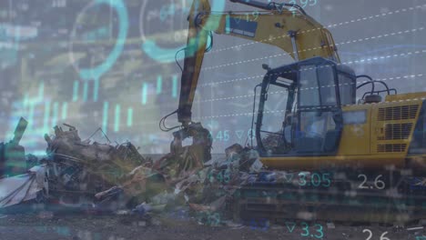 animación del procesamiento de datos financieros y estadísticas sobre maquinaria en tierras baldías