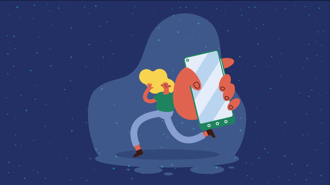 dispositivo de teléfono inteligente con animación de mujer