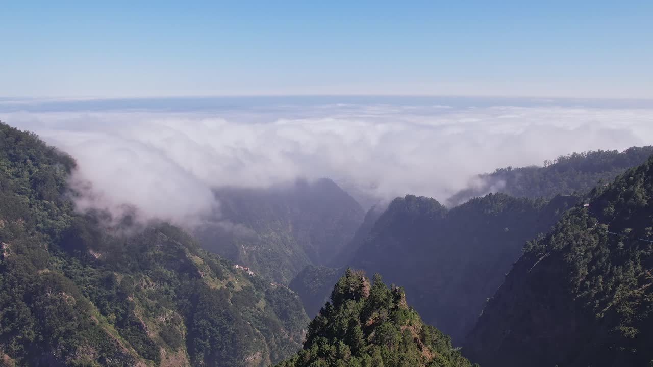Majestic aerial view of the mountains in Madeira, Portugal on a clear day