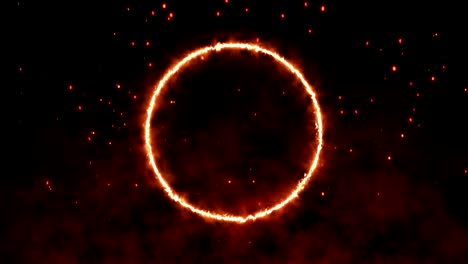 marco circular brillante de fuego 4k con espacio de copia en fondo oscuro y fondo de calor rojo. papel tapiz de movimiento gráfico y animación.