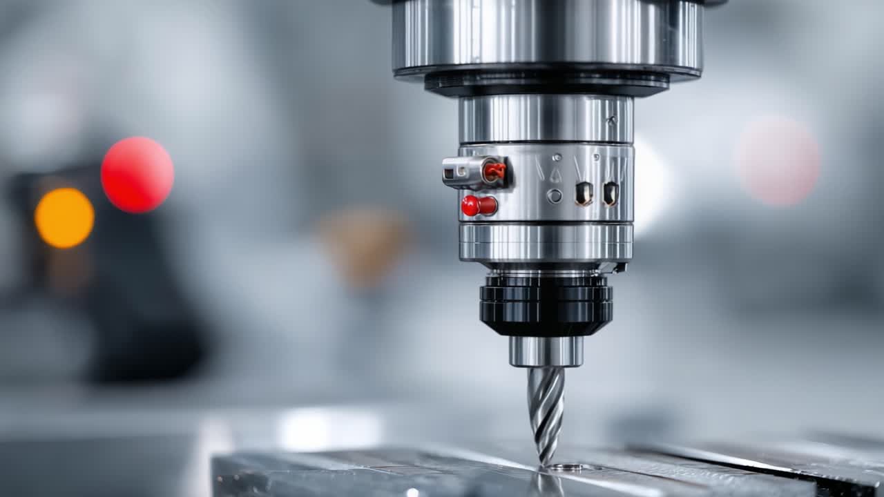 Precision Engineering: A Close-Up View of an Advanced Industrial Milling Machine Tool with a Focus on the Cutting Bit and Fine Mechanisms