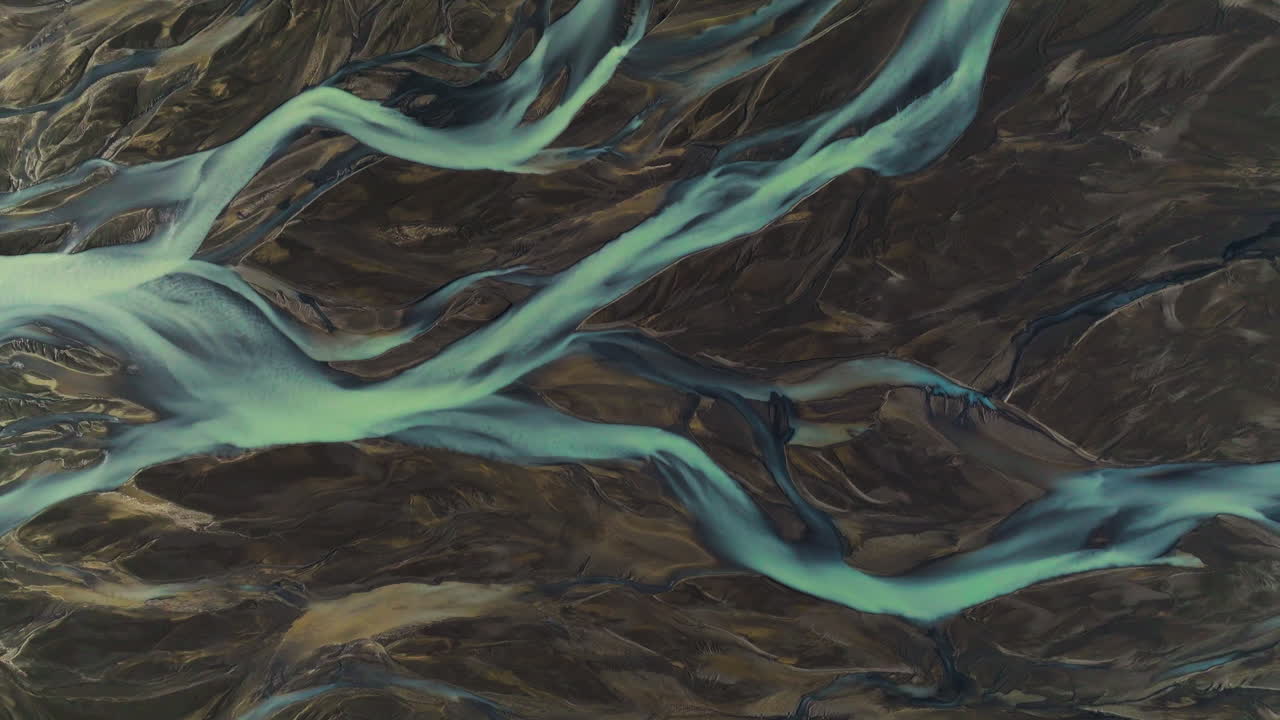 Overhead View Of Braided Glacial River near Kalfafell In Iceland
