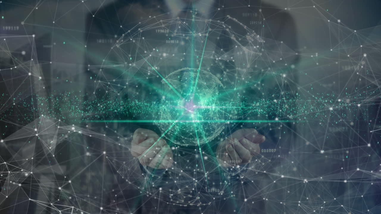 holograma de composición científica de la tierra y triángulos conectados