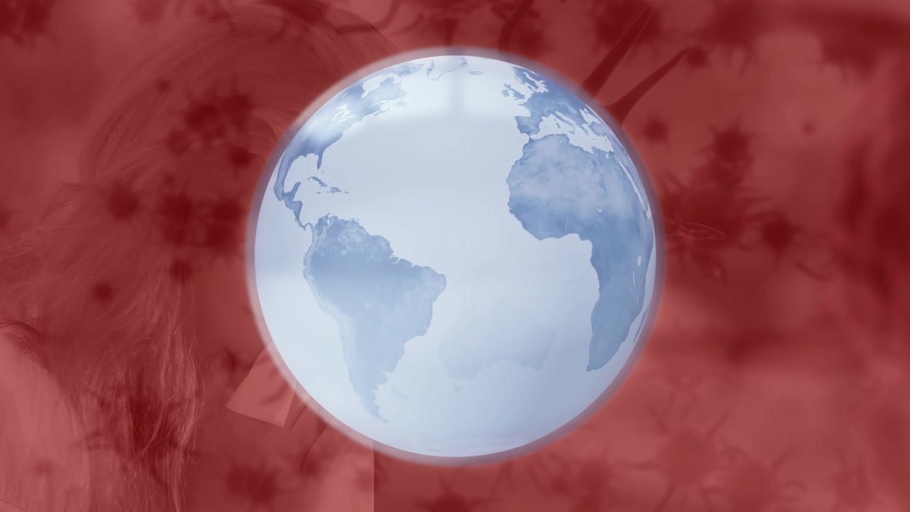 Animation d'un globe au-dessus d'un tunnel sur fond blanc.