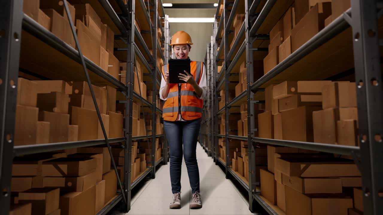 trabajador de almacén que utiliza una tableta