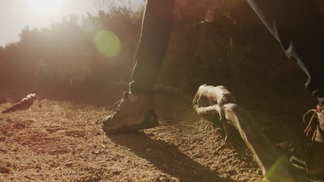 active senior woman hiking in forest