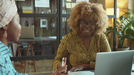 african american businesswomen talking on office meeting