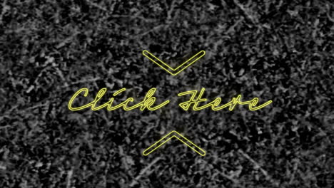 animation of yellow neon text, click here, on monochrome grass background