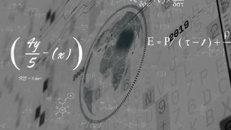 Procesamiento-De-Ecuaciones-Matemáticas-Y-Animación-De-Datos-Científicos-Sobre-Fondo-De-Mapa-Mundial