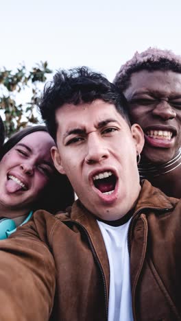 happy diverse friends taking selfie. stop motion video