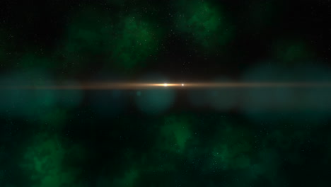 luz roja de la estrella en la galaxia con nubes profundas verdes