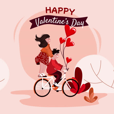 couple on a bike with balloons for valentine's day