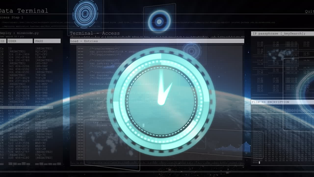 전 세계에 대한 시계 및 금융 데이터 처리 애니메이션