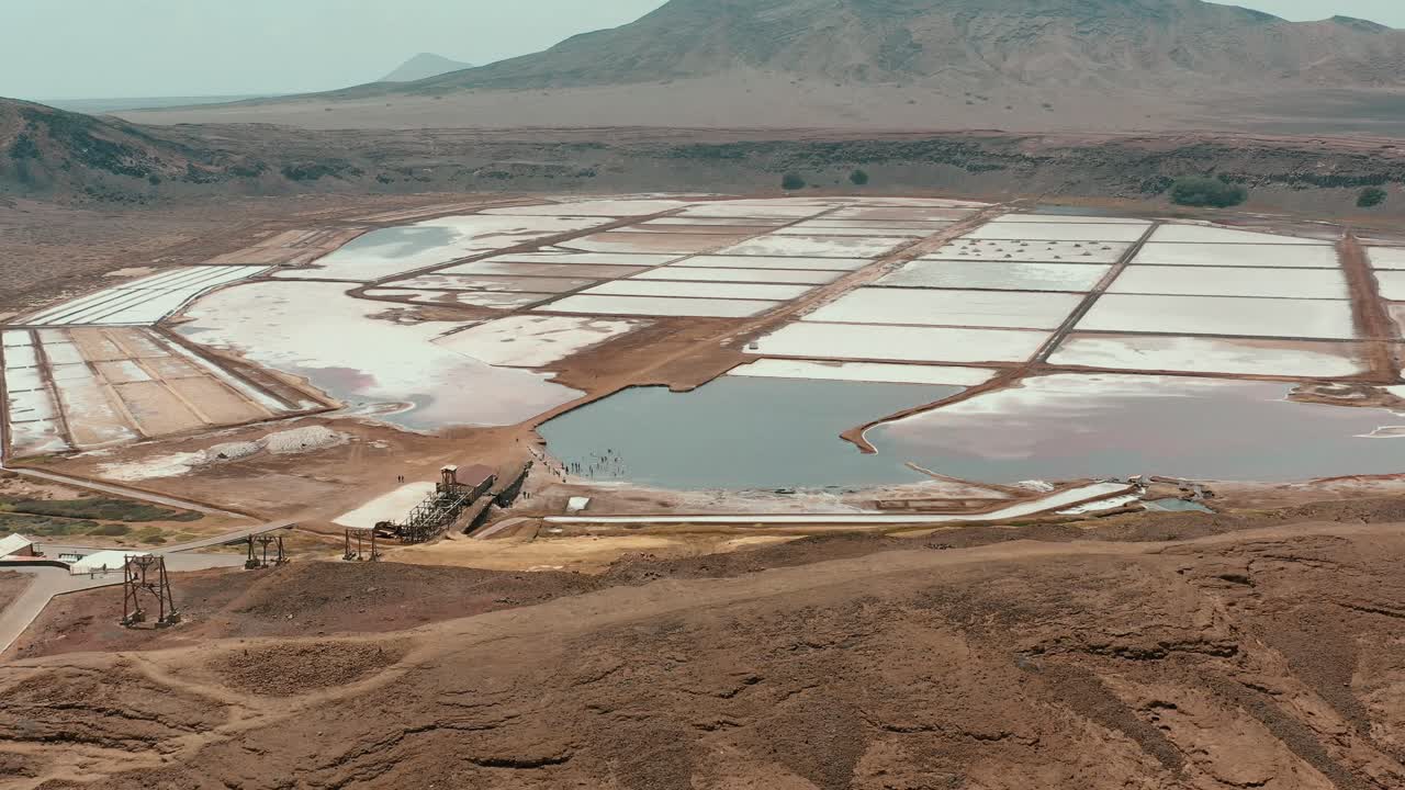 Salt Ponds In Pedra de Lume, Island Of Sal, Cape Verde - Aerial Drone Shot