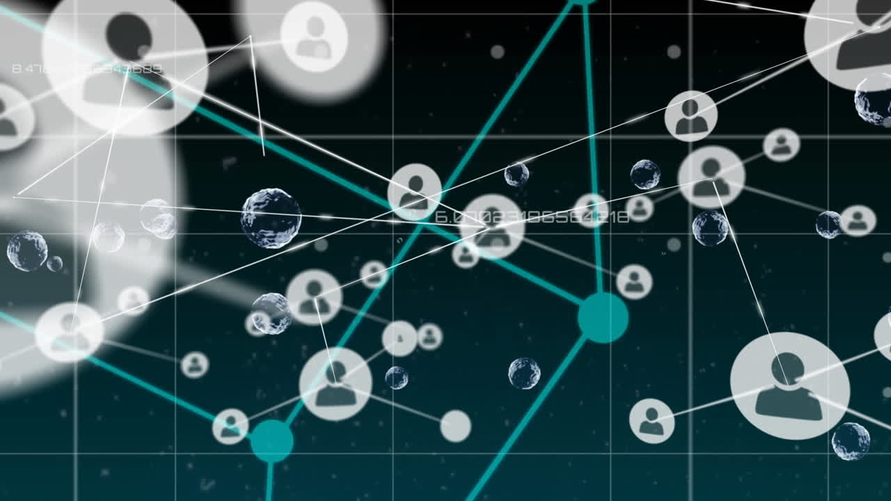 움직이는 모양과 데이터 처리에 대한 아이콘으로 연결 네트워크의 애니메이션