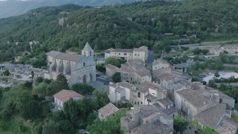 aerial drone luberon provence saignon france medieval town at sunrise