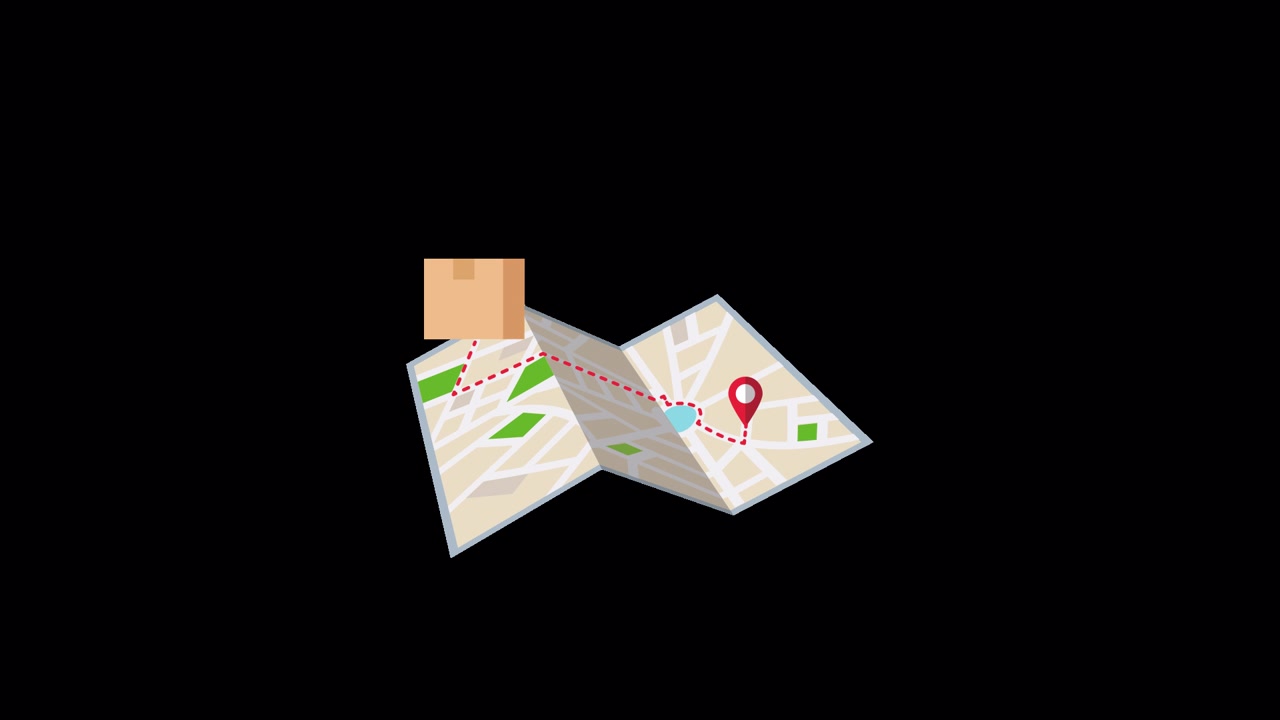 Mappa Animata che Illustra il Percorso e la Destinazione di Consegna Pacchi