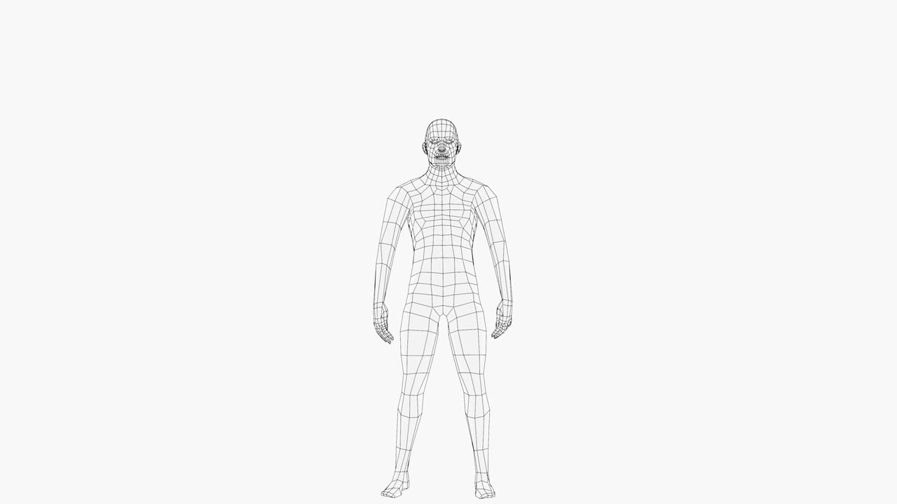 el hombre que salta del wireframe. rendering 3d
