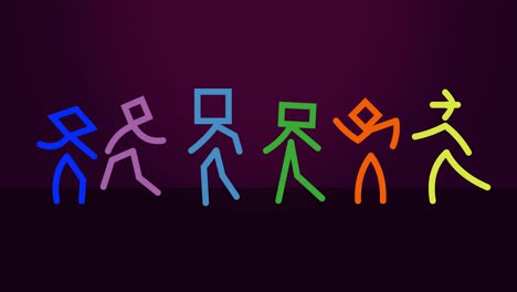 bright colored stick figures dance to the beat