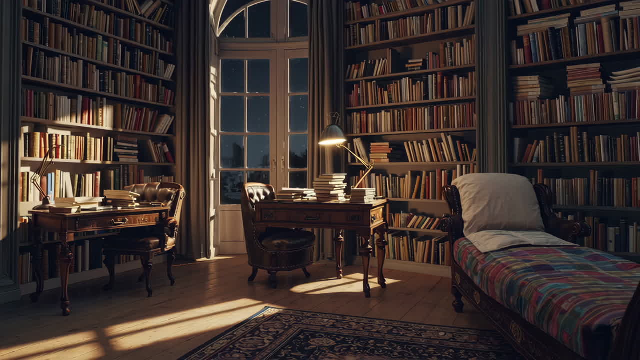 Elegant Night Study in a Vintage Library