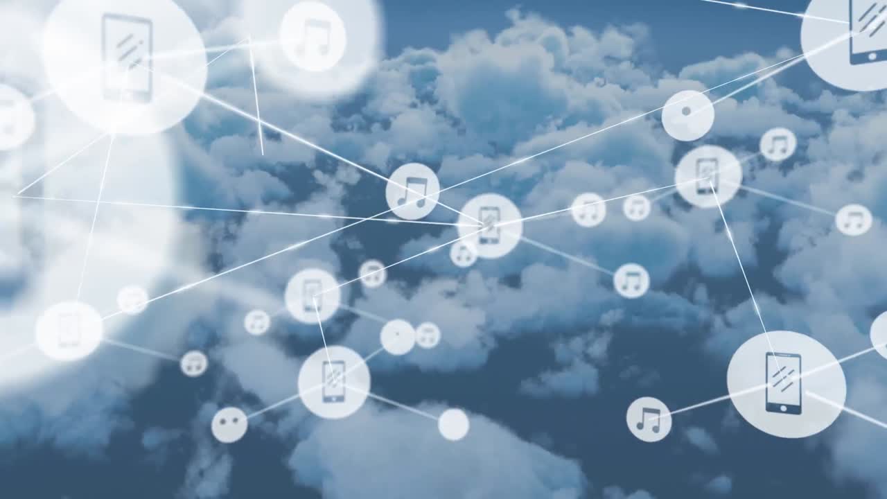 구름 위의 아이콘으로 연결 네트워크의 애니메이션