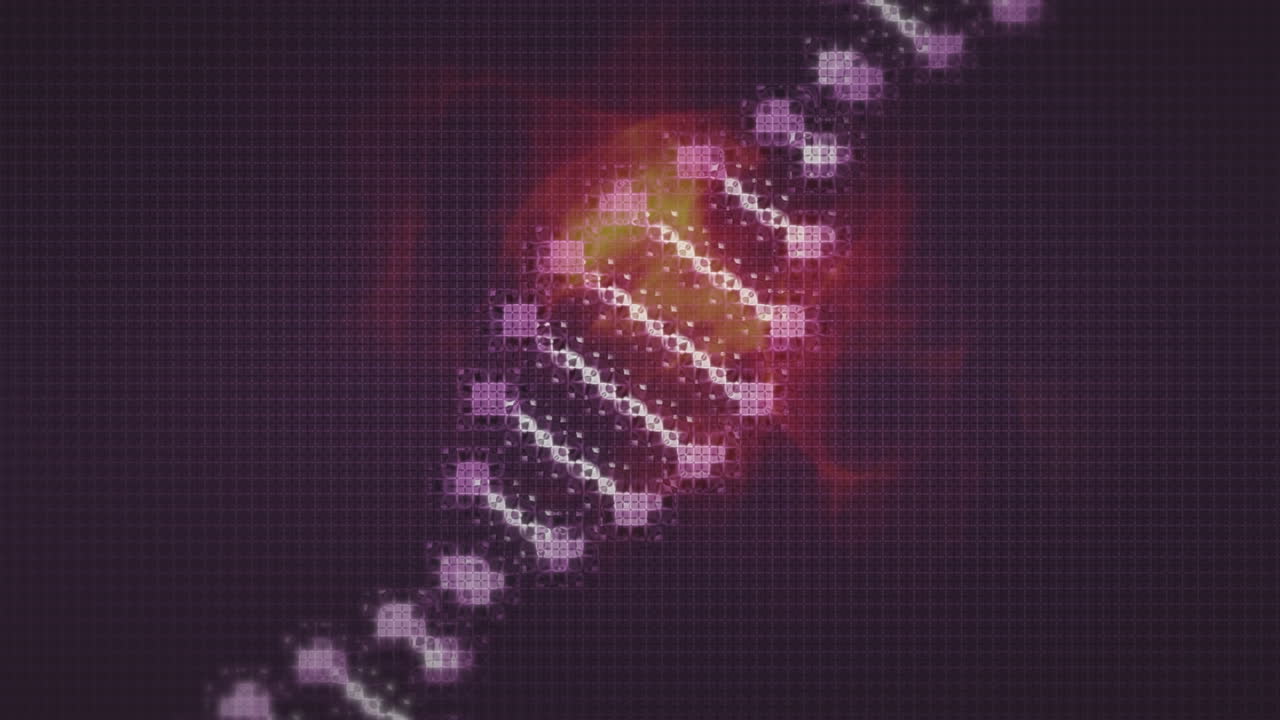 animación de la cadena de adn sobre ondas naranjas en movimiento sobre fondo negro