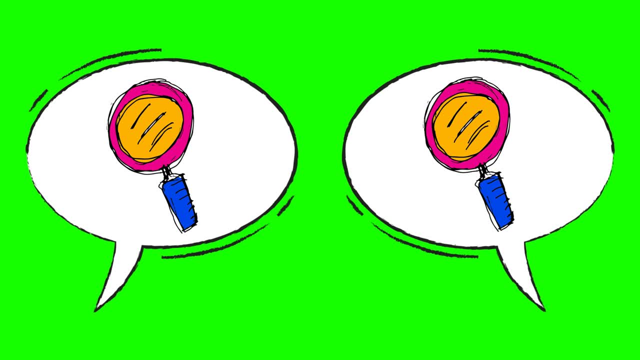 lupa en la pantalla verde de burbuja de habla