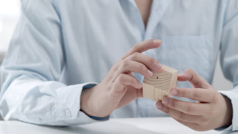 person holding a miniature wooden house model