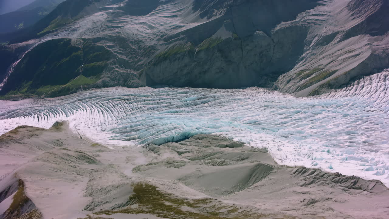Aerial View of a Vast Glacier in a Mountain Valley